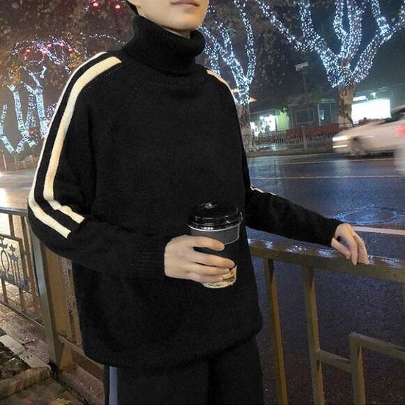 Мужской вязаный свитер осень-зима повседневный тонкий трикотаж с высоким воротом мужские свободные свитера пуловеры