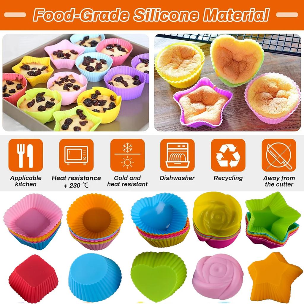 10pcs/pack Silicone Molds Cupcake Baking Cups Reusable Muffin Cup Liners Rainbow Cupcake Wrappers Non-stick Cup Cake Mold For Party