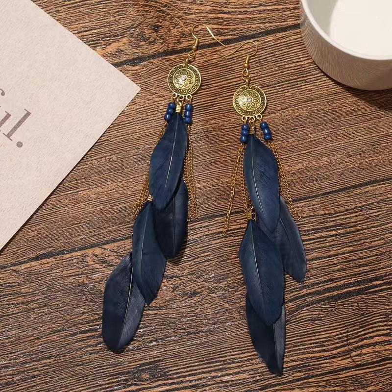 Богемные серьги-кисточки с искусственным серебряным пером для москитных спиралей: Летние ретро этнические серьги