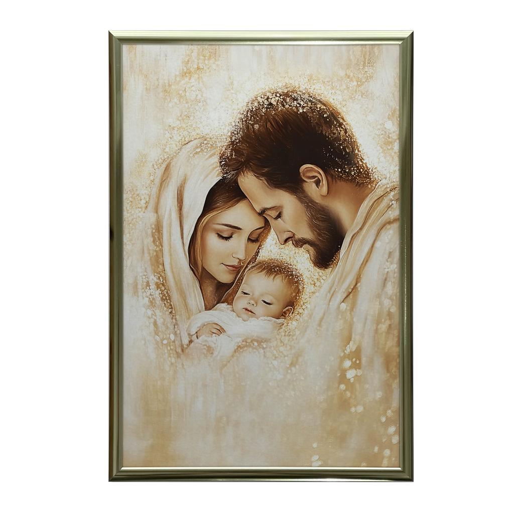 Poster Holy Family In Golden Glow Poster Holy Family In Golden Glow, 50X70 Cm, Gold Aluminum Frame, 230 Gsm Matte Paper