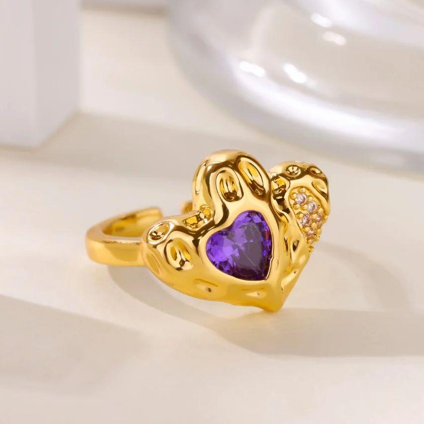 Кольца с геометрической текстурой циркона в форме неправильного сердца для женщин, золотистого цвета, из нержавеющей стали, кольцо-сердце, свадебное, рождественское украшение, подарок