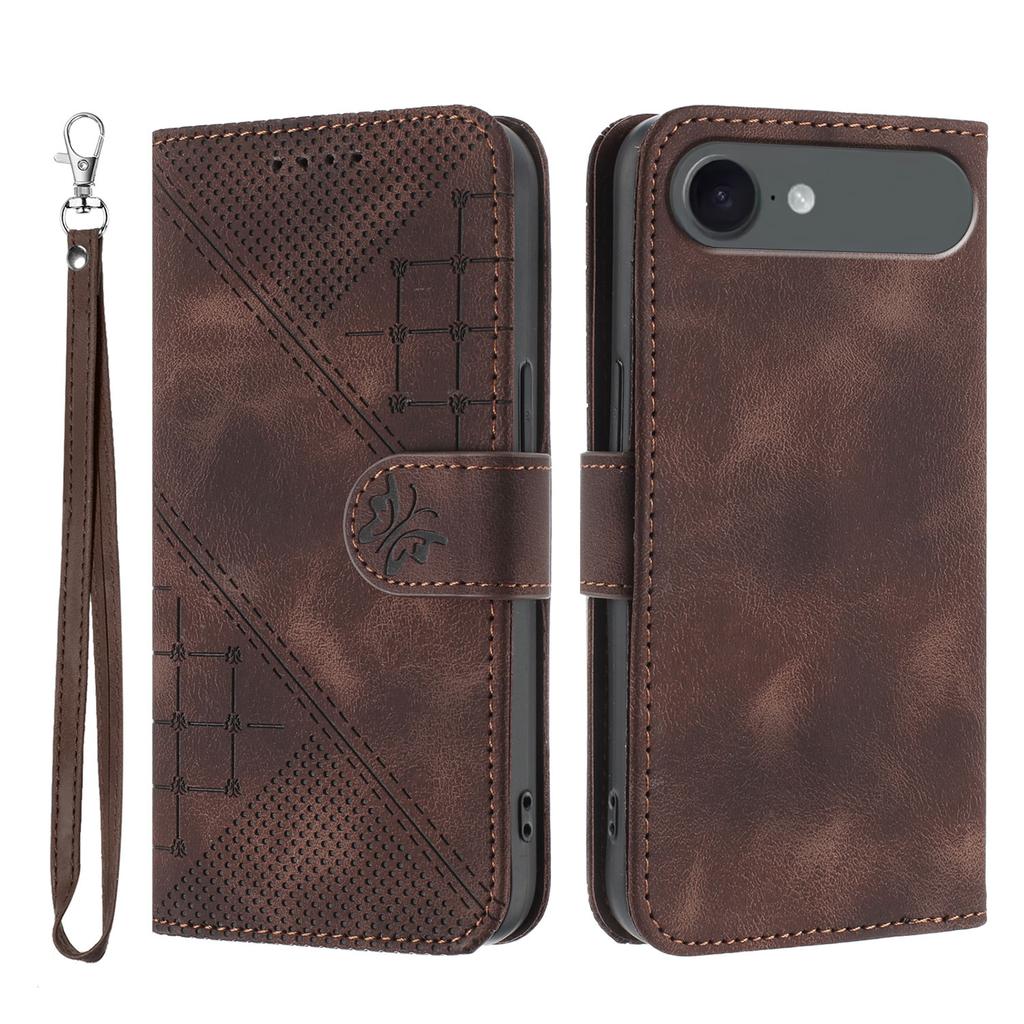 For iPhone 17 Air Leather Wallet Case Butterfly Flower Imprinted Phone Cover with Strap