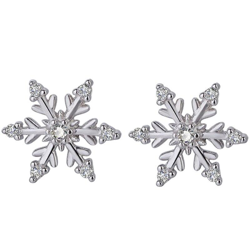 925 Sterling Silver Zircon Snowflake Stud Earrings for Women Wedding Christmas Jewelry Female Pendientes Eh061