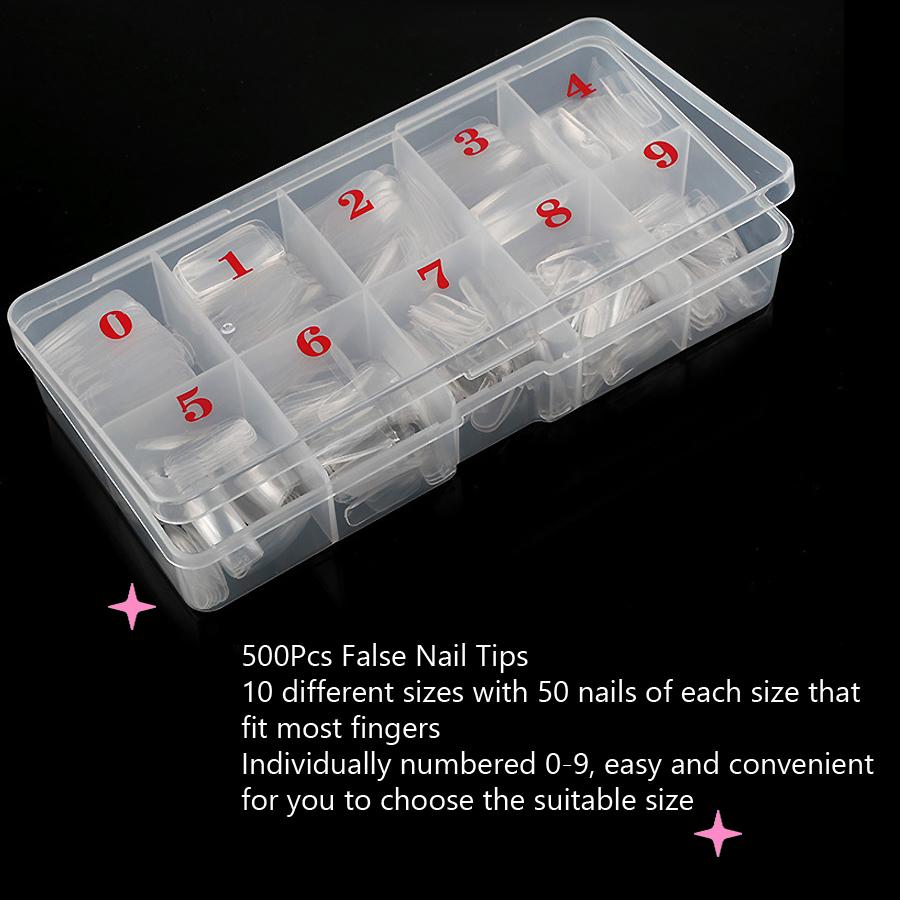 500 шт. акриловые накладные ногти с коробкой, прозрачный белый натуральный полупокрытие, полное покрытие, инструмент для французского маникюра