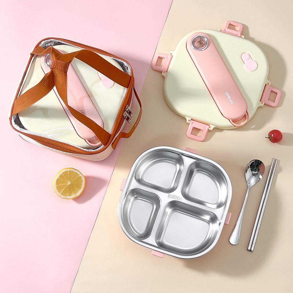 WORTHBUY Милый ланч-бокс из нержавеющей стали 304 с разделителями и столовыми приборами, нагреваемый, большой вместимости, герметичный набор контейнеров для еды для студента