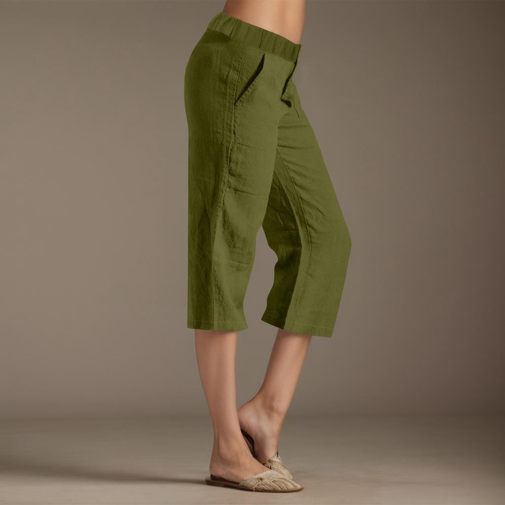 Женские однотонные брюки из хлопка и льна, свободные брюки с 7 точками и карманами
