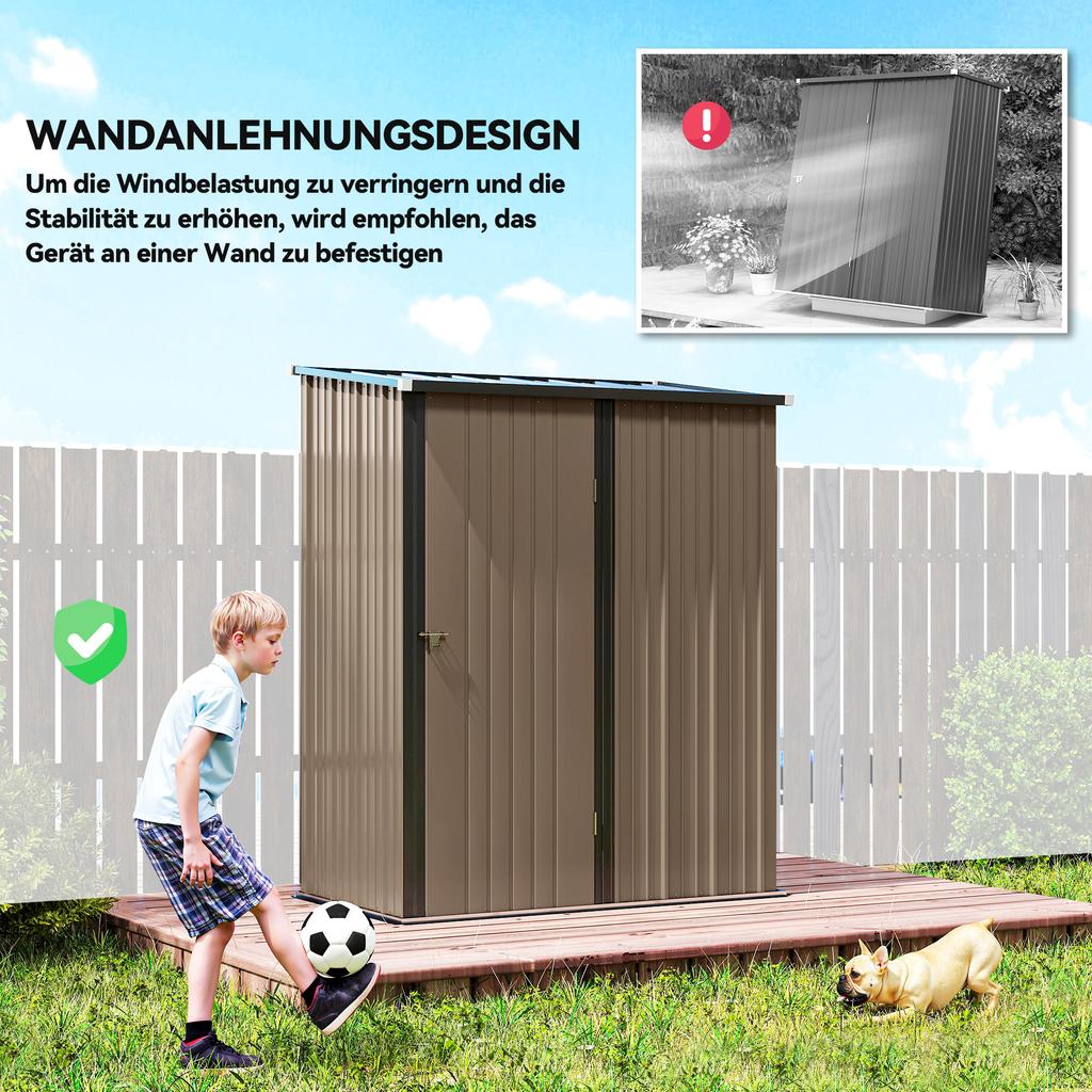 5.3 x 3.1ft Corrugated Steel Garden Shed - Brown