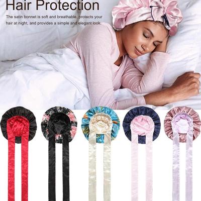 Двухслойная атласная шапочка для сна, нескользящая повязка для волос для женщин, ночная шапочка для длинных/вьющихся волос с эластичной завязкой
