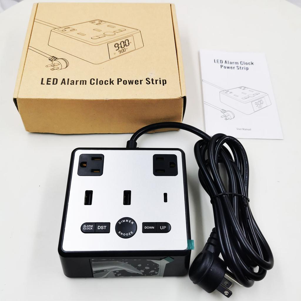 Smart Loud Hotel Best Desk Digital Alarm Clock and Charging Station With Usb a and C Charger AcOutlets for Heavy Sleepers