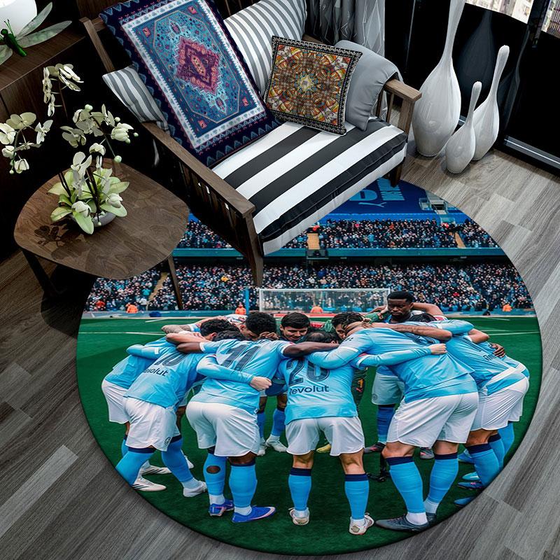 Man City Player pattern round rug,Carpet Rug for Living Room Bedroom Playroom ,Non-slip Floor Mat,Holiday Gifts and Birthday Gifts.