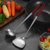 304 Stainless Steel Chef Spatula Spoon with Extended Wooden Handle - Kitchen Utensil for Stir-fry and Cooking