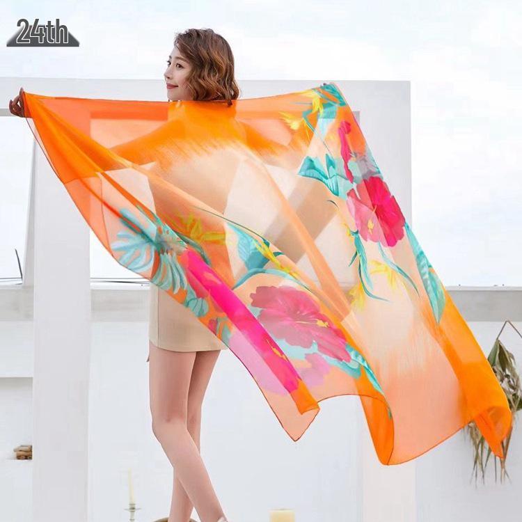 Women's Chiffon Scarf - Lightweight, Printed Sun Protection for Spring, Summer, Fall - Versatile Beach Shawl