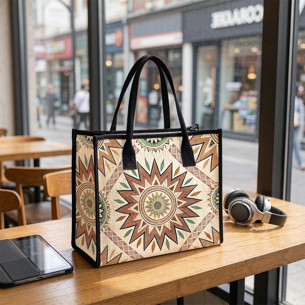 Bohemian Geometric Pattern Tote Bag Large Daily Shoulder Handbag for Women Casual Outdoor Shopping Carry Bag