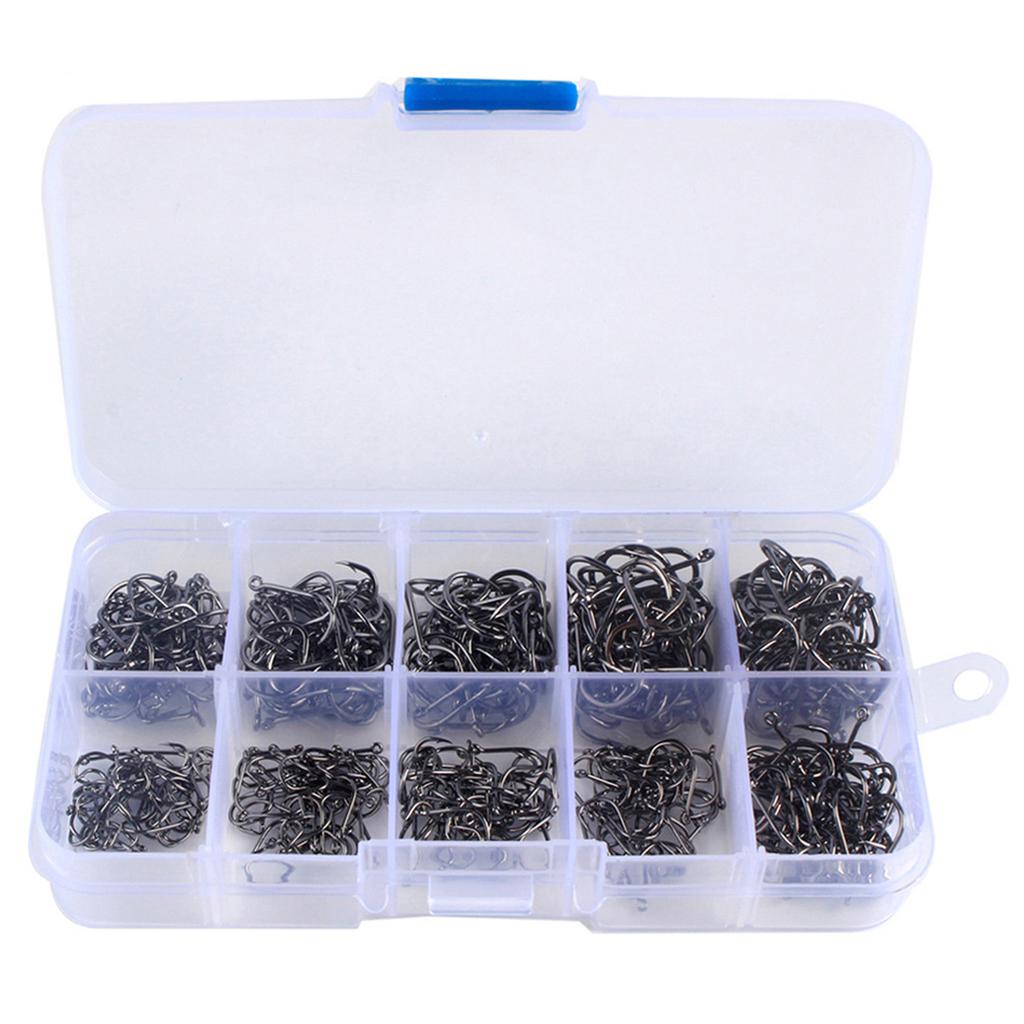 Fishhooks Fish Hooks with Barbs 10 Sizes Carbon Steel Fishing Hooks with Portable Storage Box