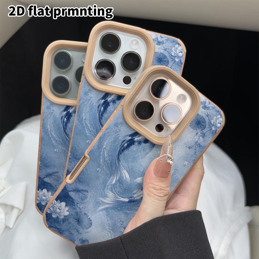 Phone Case: 2D flat lambskin suitable for iPhone 18 17 16 15 14 13 Pro, blue and white koi, Christmas and Halloween gifts