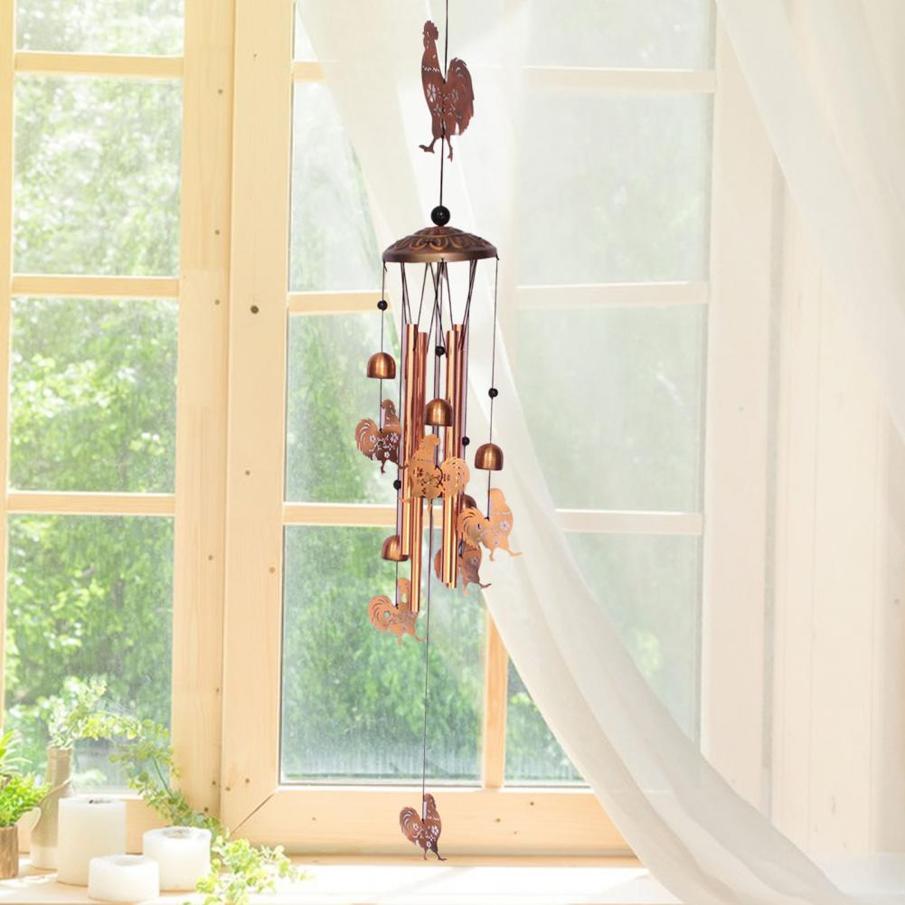 Indoor Wind Chime Vintage Wind Chime with 4 Metal Tubes S-shaped Hook for Garden Patio Outdoor Decor Rooster Dog Cat Bell