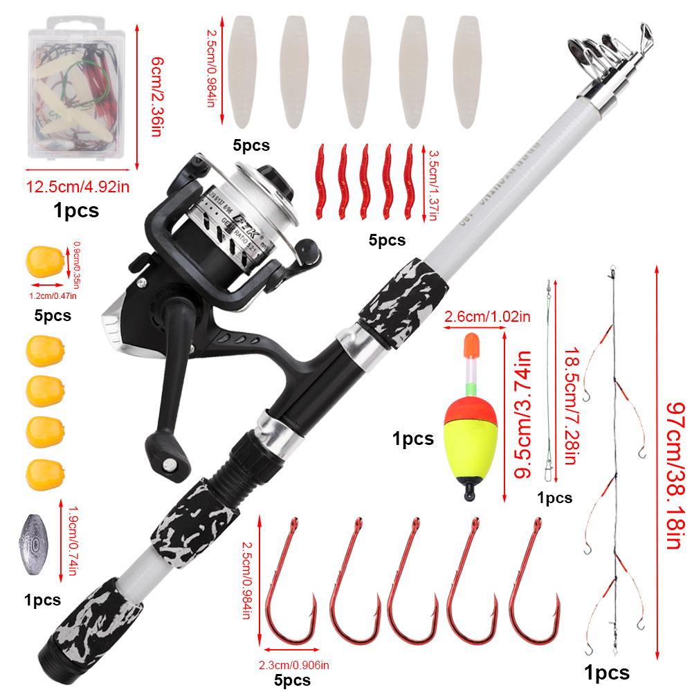FTK Complete Fishing Kit: 1.8m/5.91ft Lightweight Fibreglass Spinning Rod and Reel Combo Cool Pack - for Fresh and Salt Water, Hooks