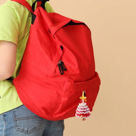 Handmade Mini Knitted Christmas Tree Ornament Multi-Layered Crochet Snow Flocked Tree with Gold Bells And Star Top for Christmas Home Decor