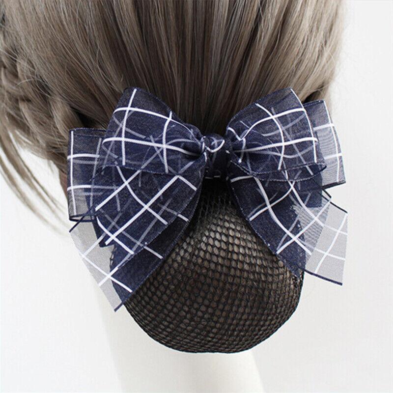 Women Satin Hair Clip With Net Bun Cover Bow Barrette Snood Hairnet Accessory