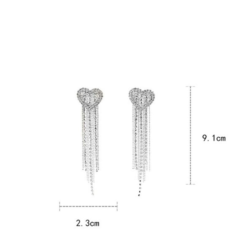 Серьги-капли с кристаллами и сердечками для женщин, длинные висячие серьги с кисточками и стразами, вечерние ювелирные аксессуары