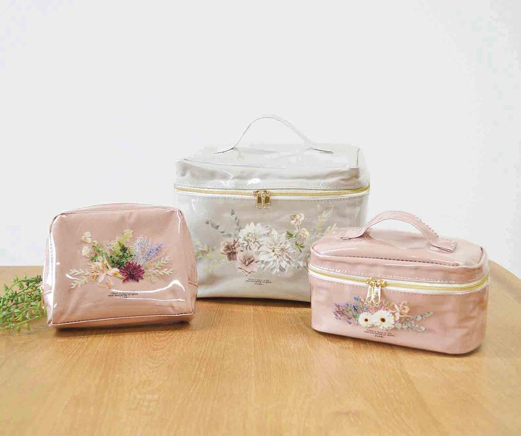 Kijapan Маленькая косметичка размером 18 x 9 x FROR 166276, косметичка/органайзер с разделителями, розовая, S, 10,5 см, Флора, глянцевая, стильная, милая,