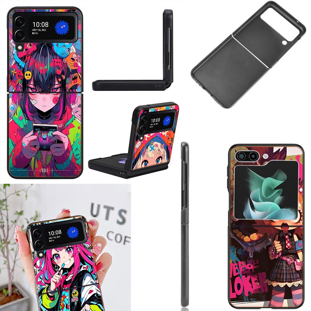 Graffiti Art Colorful Princess Girl Phone Case For Samsung Z Flip 7 6 5G Galaxy Z Flip4 Z Flip5 Z Flip3 Coque Black Hard PC Shel