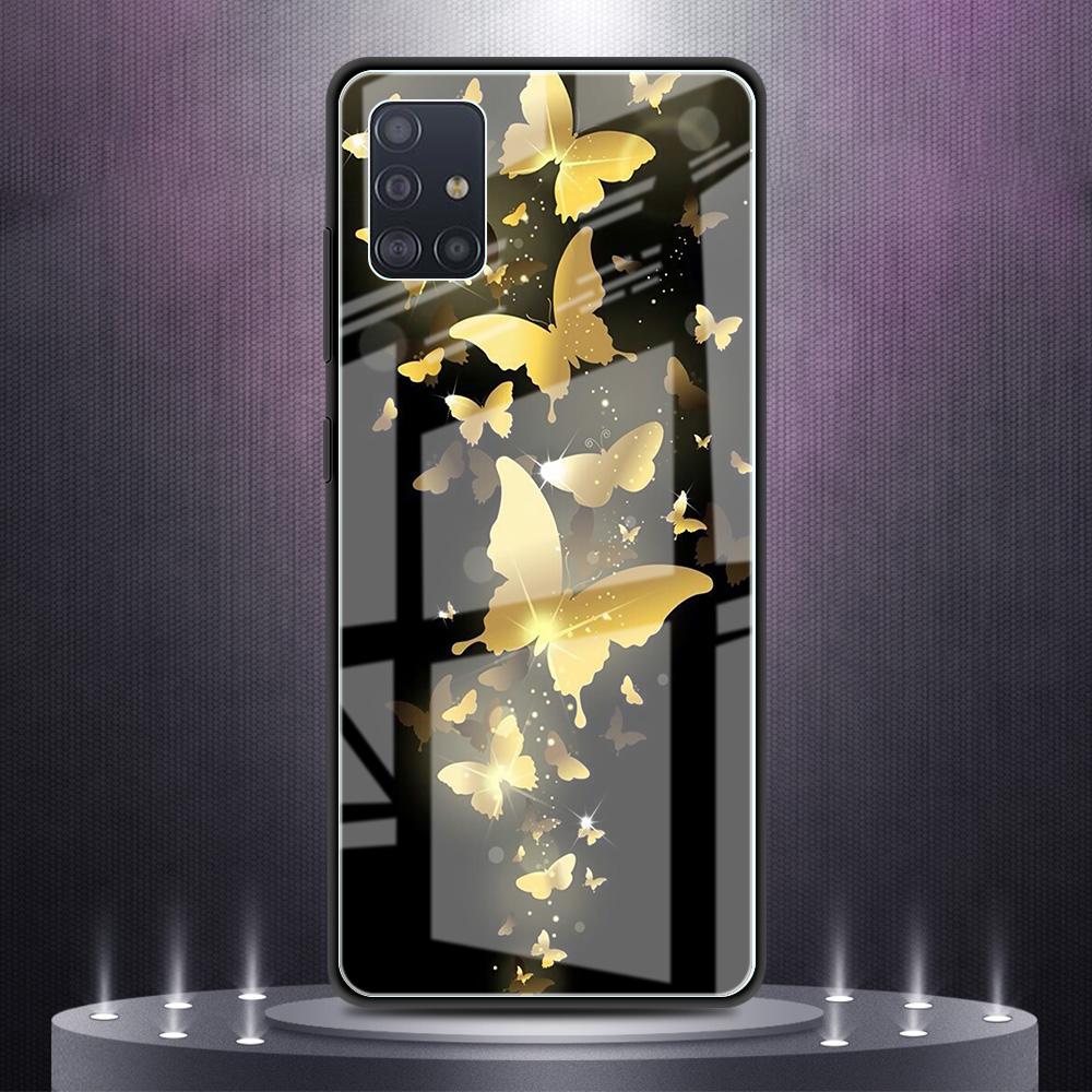 Чехол из закаленного стекла с бабочкой для iPhone Samsung Galaxy OnePlus Oppo Xiaomi Redmi Note SA 7 8 9 10 11 12 13 14 20 21 22 53 Pro Max Plus Ultra