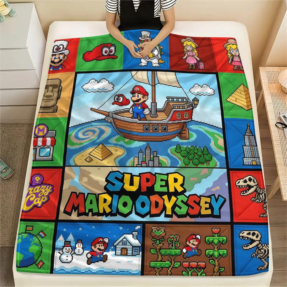 Super Mario Puzzle Print Flannel Blanket, Warm Comfortable for Bedrooms, Sofas, Beds, Chairs -HE65