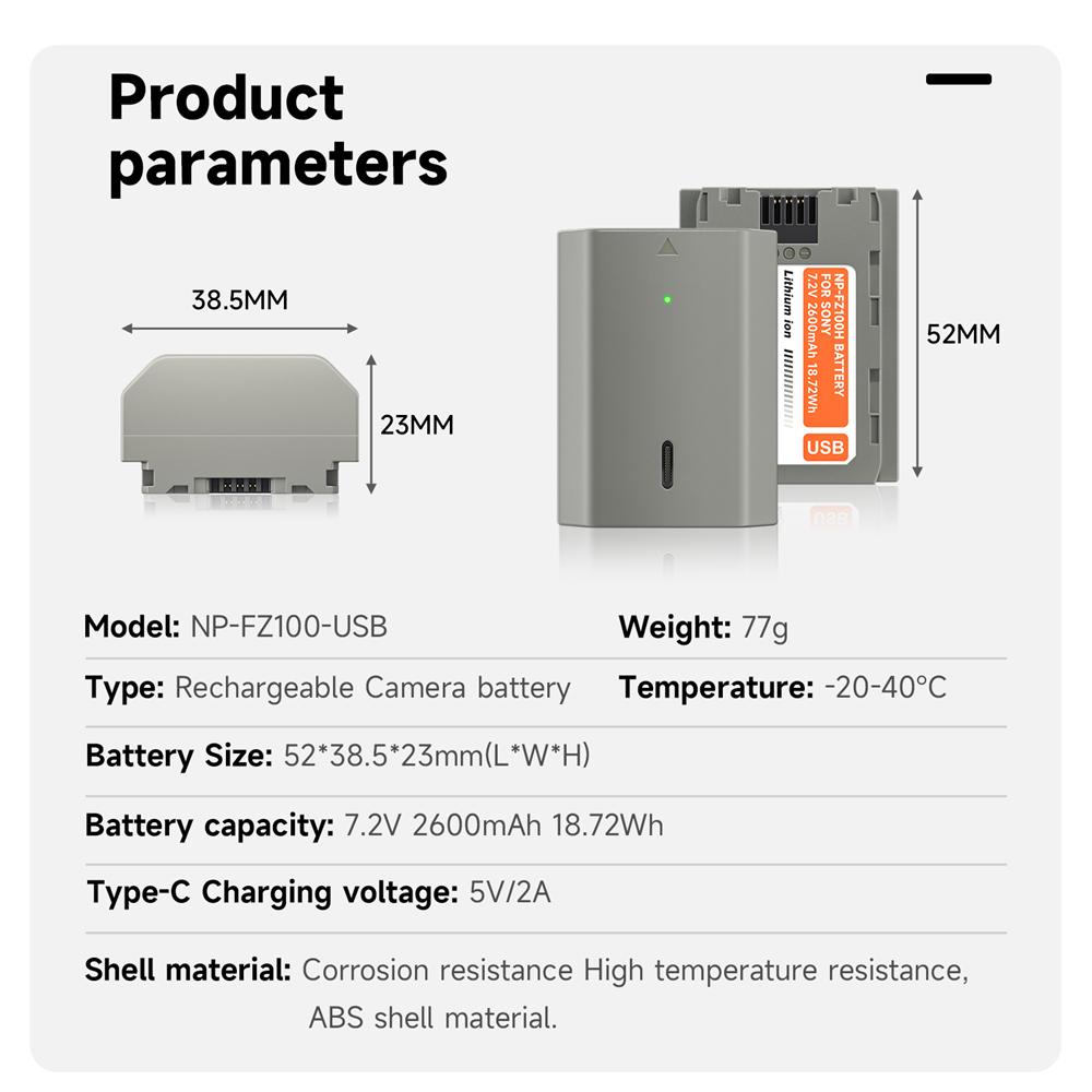 PALO NP-FZ100 NP FZ100 Np Fz100 Battery+Type C Port for Sony A6700 BC-QZ1 Sony Alpha A9 a7R III A7 III A7R3 a7R IV A6600 ZV-E1