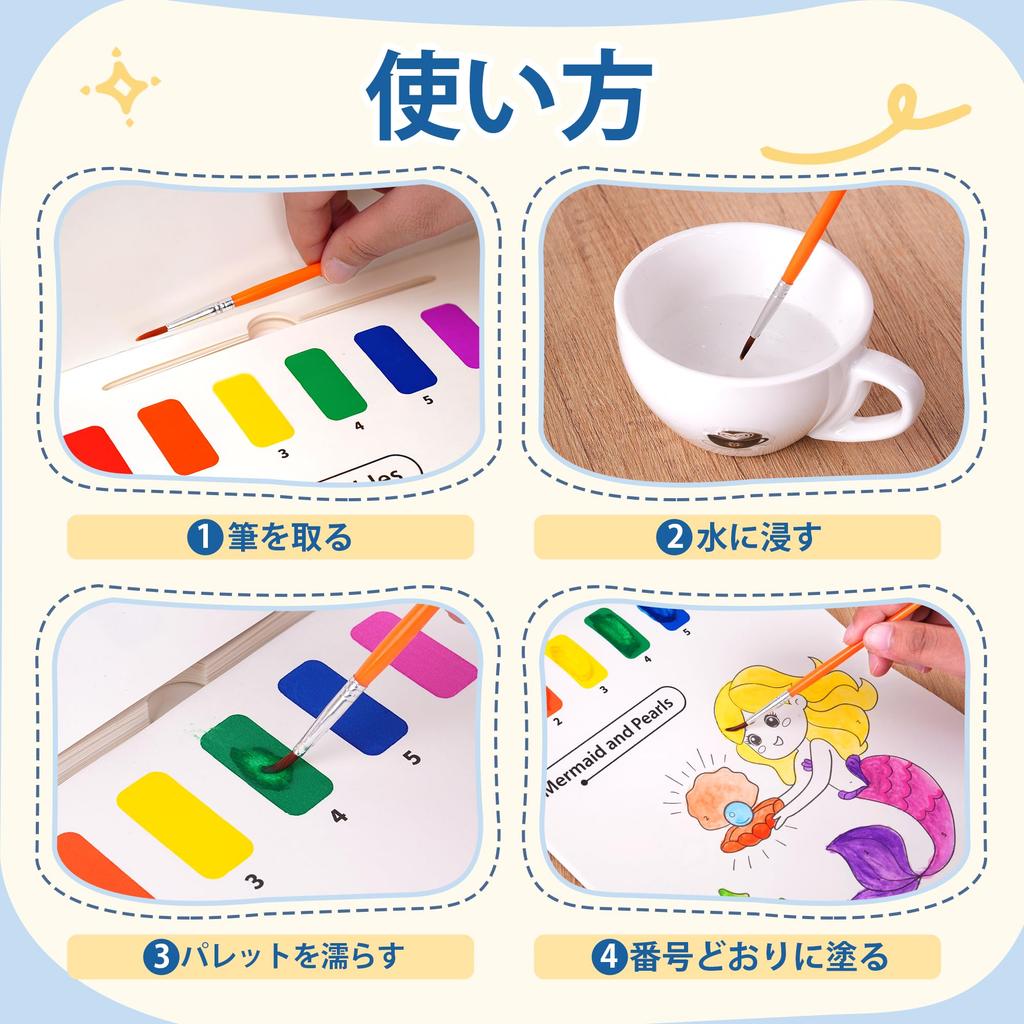 YPLUS Water Coloring Book for Kids Ages 3 and Messy Water Coloring Book with Painting Craft Gift for Boys and Mermaid Up Brush, Girls, Design.