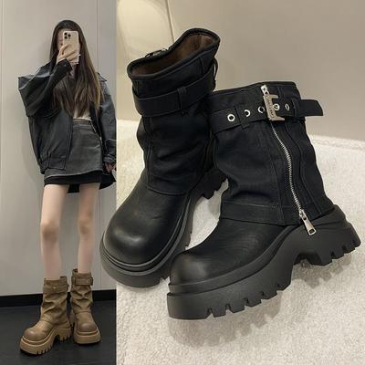 Дизайн средней высоты голенища, нишевая мода, универсальные рукава, ботинки Мартин, женские модные ботинки на толстой подошве, осенне-зимний ретро-темперамент