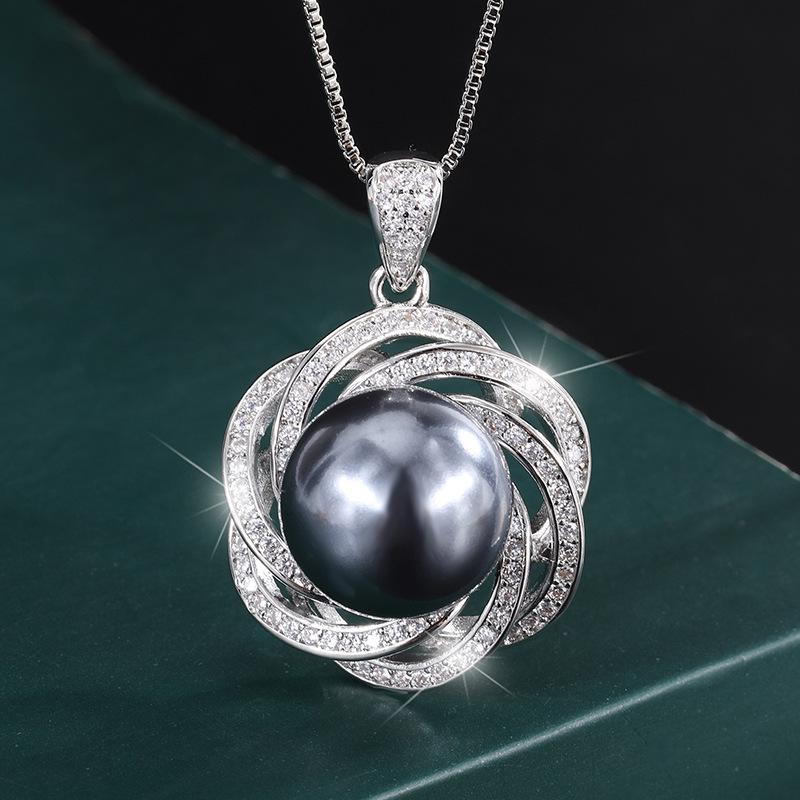 Ювелирные изделия Позолоченная медь Настоящее золото Инкрустированный перламутр Кружево Темперамент Бриллиантовая инкрустация Подвеска Ожерелье 14 мм