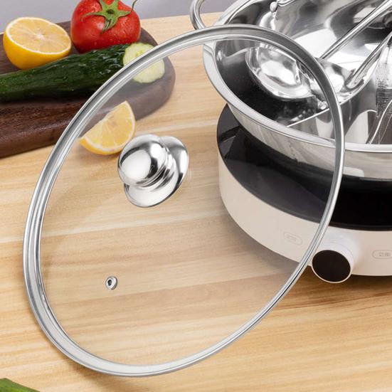 1 Set 30cm Double-Flavoured Pot with Lid Binaural Anti-scalding Stainless Steel Induction Cooker Compatible Single-layer Thicken Soup Hot Pot