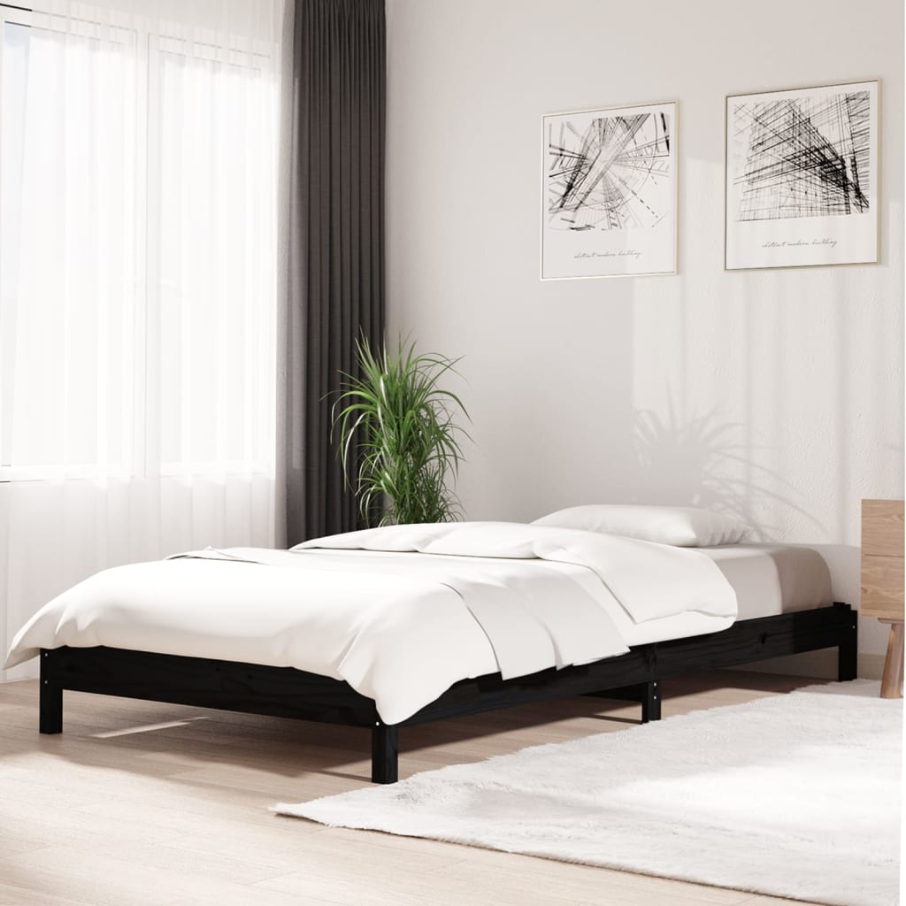 Vidaxl Łóżko Sztaplowane, Czarne, 75X190 Cm, Lite Drewno Sosnowe