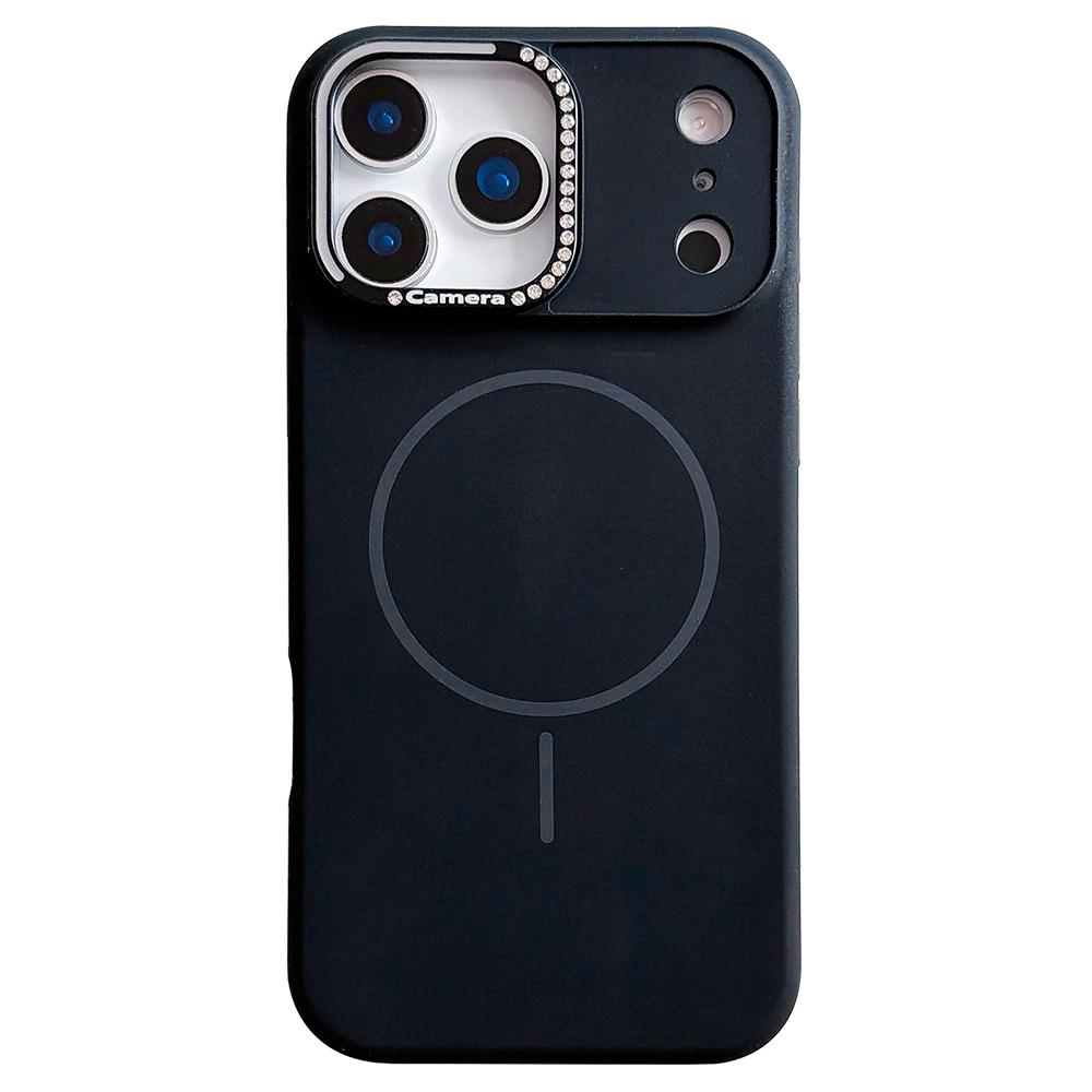 For iPhone 17 Pro Case Compatible with MagSafe Rhinestone Decor Lens Frame Silicone Phone Cover