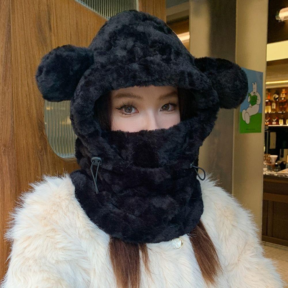 Теплая шапка-бини с ушками медвежонка, плюшевая маска-балаклава, набор шапок- skullies, кавайная балаклава, женская/для девочек