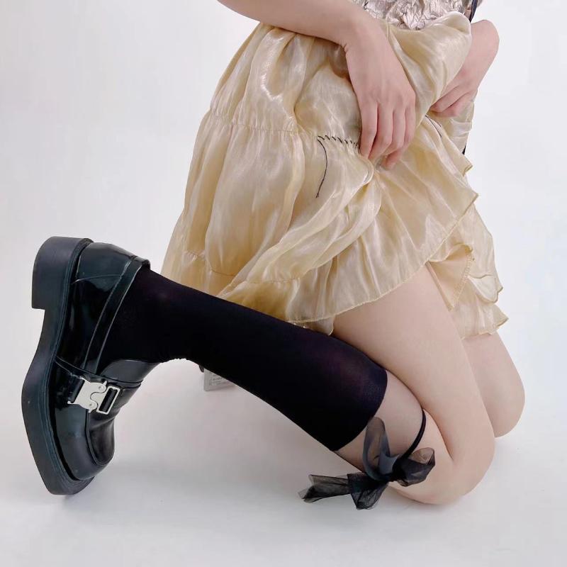 Белые кружевные чулки Jk с пэчворком средней длины, детские весенне-летние тонкие белые чулки с бантом, носки Лолита для теленка