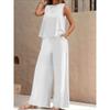Women's Clothing Solid Color  Elegant Two-piece Set Sleeveless Tank Top  Wide Leg Loose Pants
