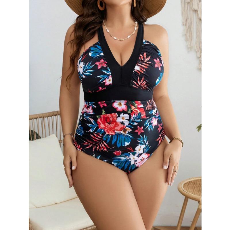 2025 принт ремешки плюс размер купальники женский сексуальный пуш-ап большой цельный купальник крест на спине пухлый большой купальный костюм