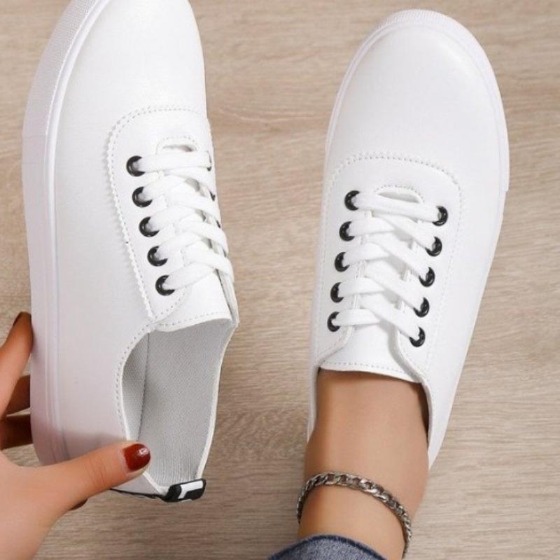 2024 Новая модная однотонная женская спортивная обувь с круглым носком, удобная верхняя одежда, универсальная женская обувь на плоской подошве с мелким кружевом