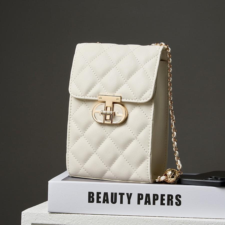 2025 New Genuine Leather Mini Phone Bag, Commuting Crossbody Small Bag, Quilted Chain Women's Bag, Fashionable Handbag for Women