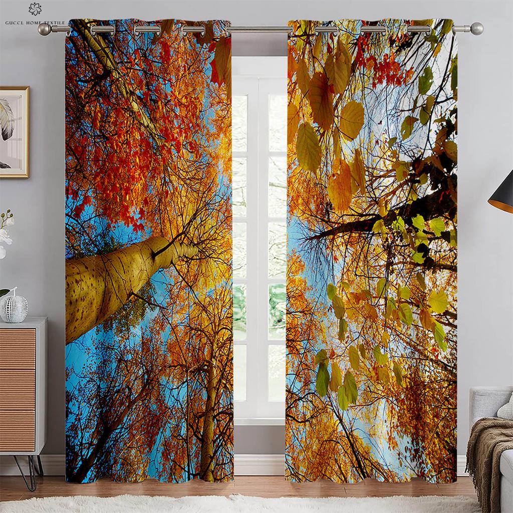 2 шт. Занавески с 3D-стереопечатью «Лесной пейзаж» на люверсах, 100% полиэстер, декоративные занавески для спальни, гостиной, кухни, окна