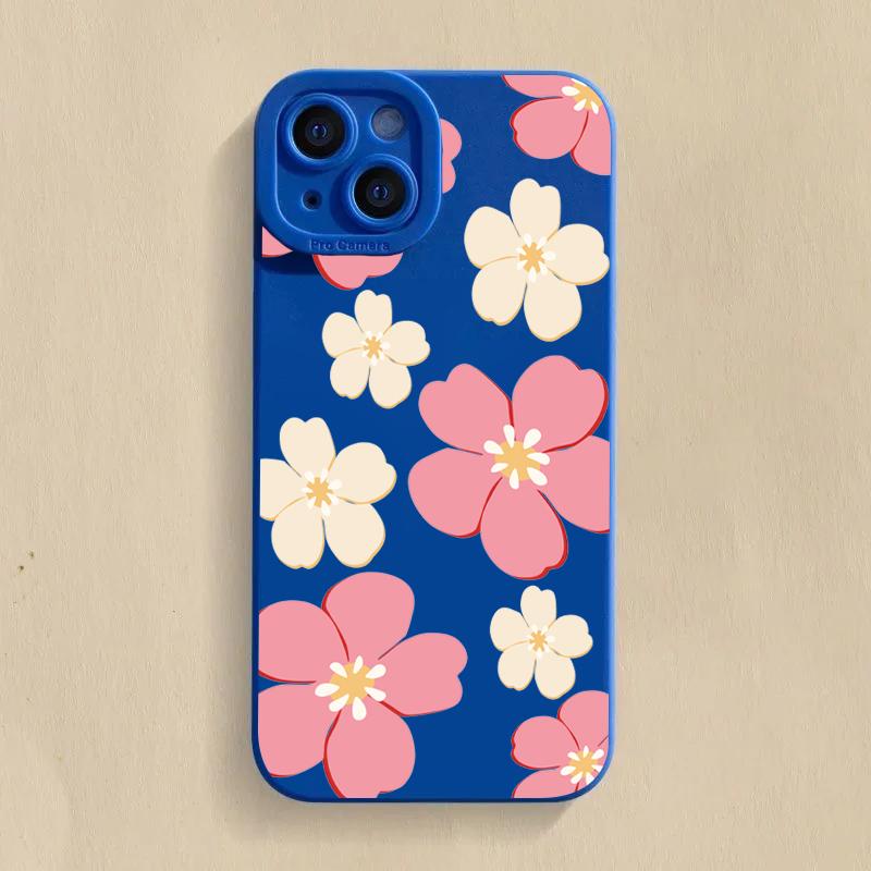 Summer Blue Large Flower Phone Case For iPhone 16 14 15 13 12 11 Pro Max X XR XS 7 8 Plus SE 2020 Shockproof Silicone Soft Cover