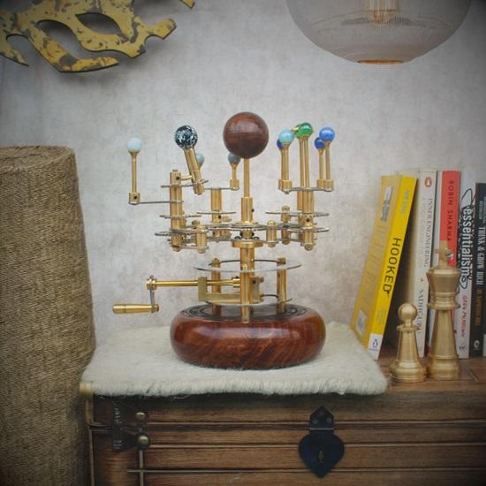 25.4 Cm Orrery, Piece for Book Shelves Brass and Steel Orrery A Functional Model of the Solar System with Planets