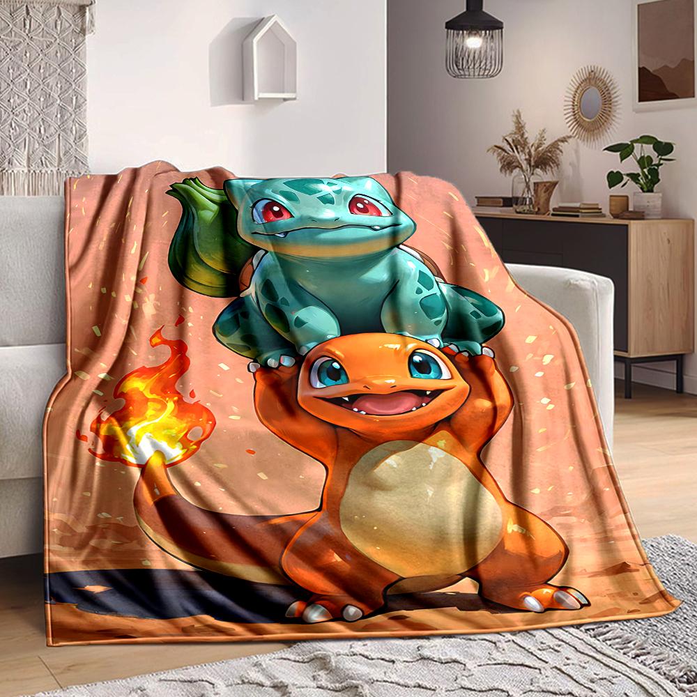 1Pc Bulbasaur Charmander Friendship Flannel Blanket, Soft And Comfortable, Casual Warm, Camping Travel, Christmas, Halloween Xmas Gift En126