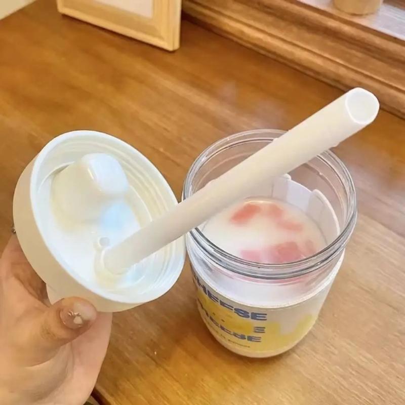 500/850ml Water Bottles Straw Cup Juice Milk Plastic Cup with Lid Straw Bubble Tea Coffee Cups Large Capacity Drinkware Cup Simple Portable Cup