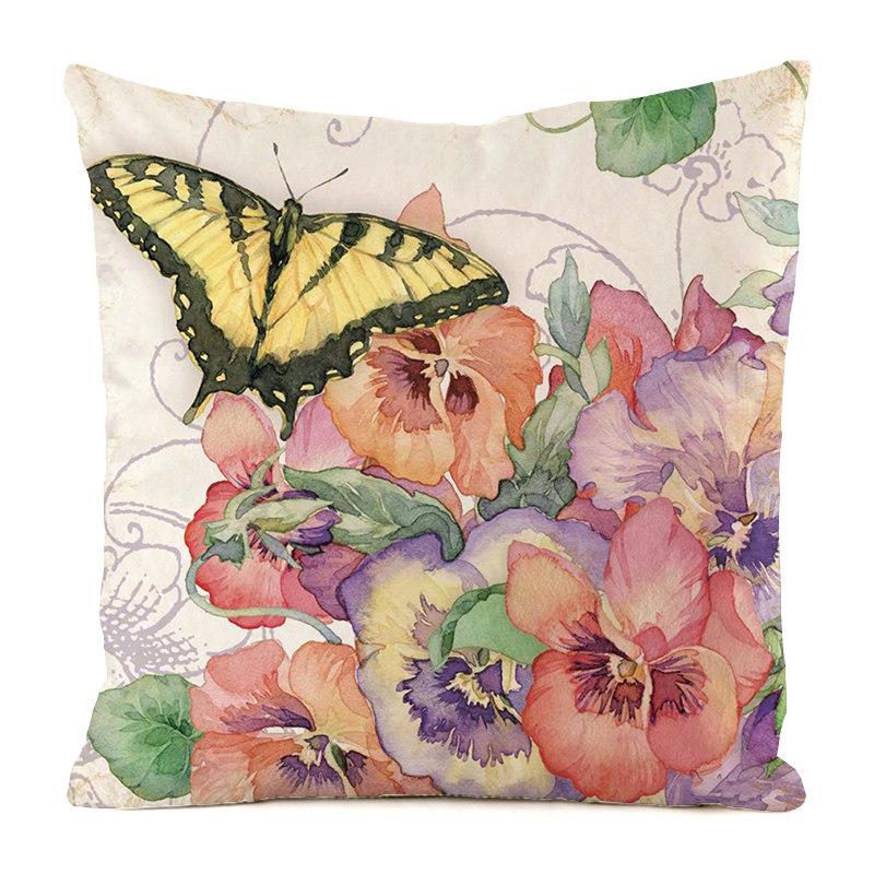 Colorful Countryside Butterfly Digital Printing Short Plush Pillow Covers For Car Sofa Office Cushion Cover Home Goods
