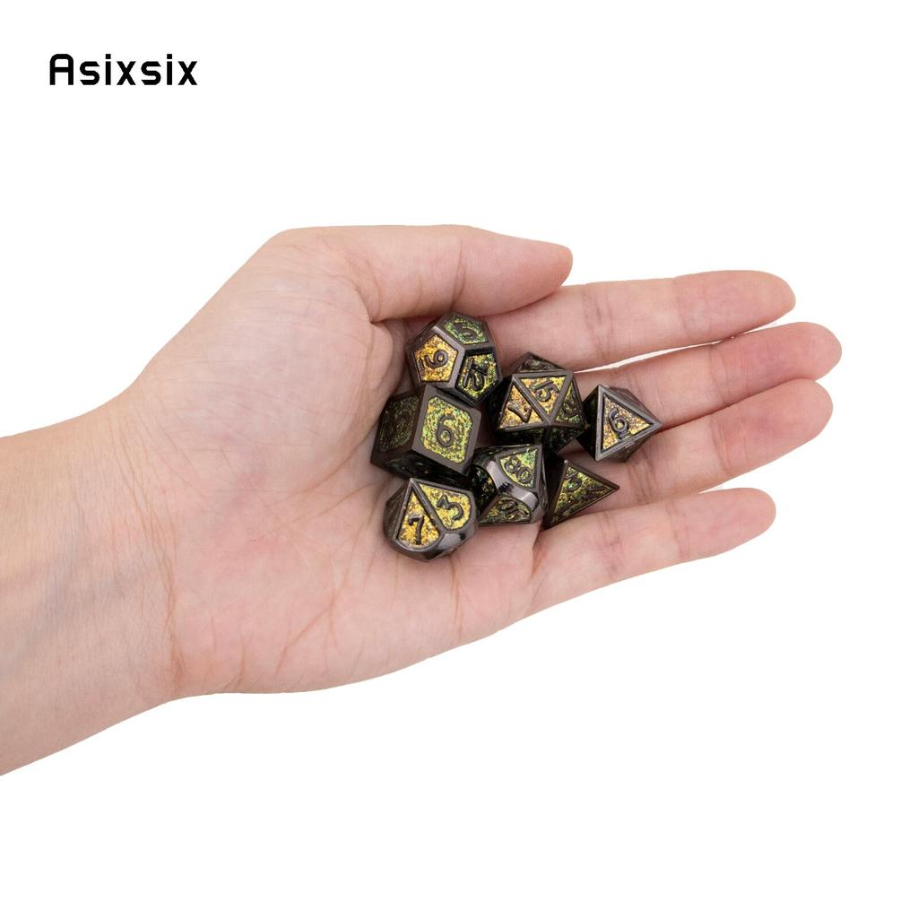 7 Pcs Green Standard Metal Dice Solid Metal Polyhedral Dice Set Suitable for Role-Playing RPG  Board Game Card Game