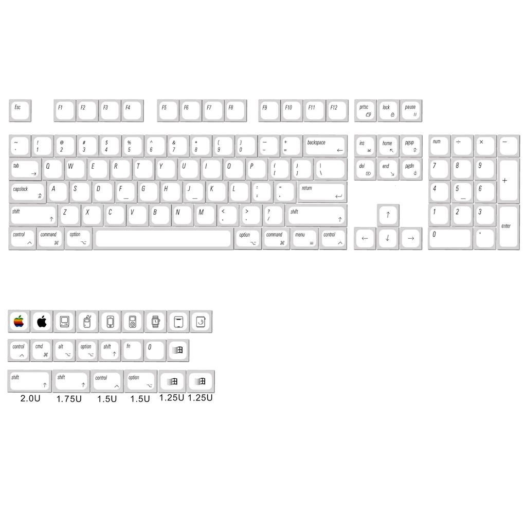 YMDK 127 Ultra Slim Mac Style Mx Low Profile Die Sub PBT Keycaps for Mx 61 64 68 75 84 87 96 108 Layout Mechanical Keyboard
