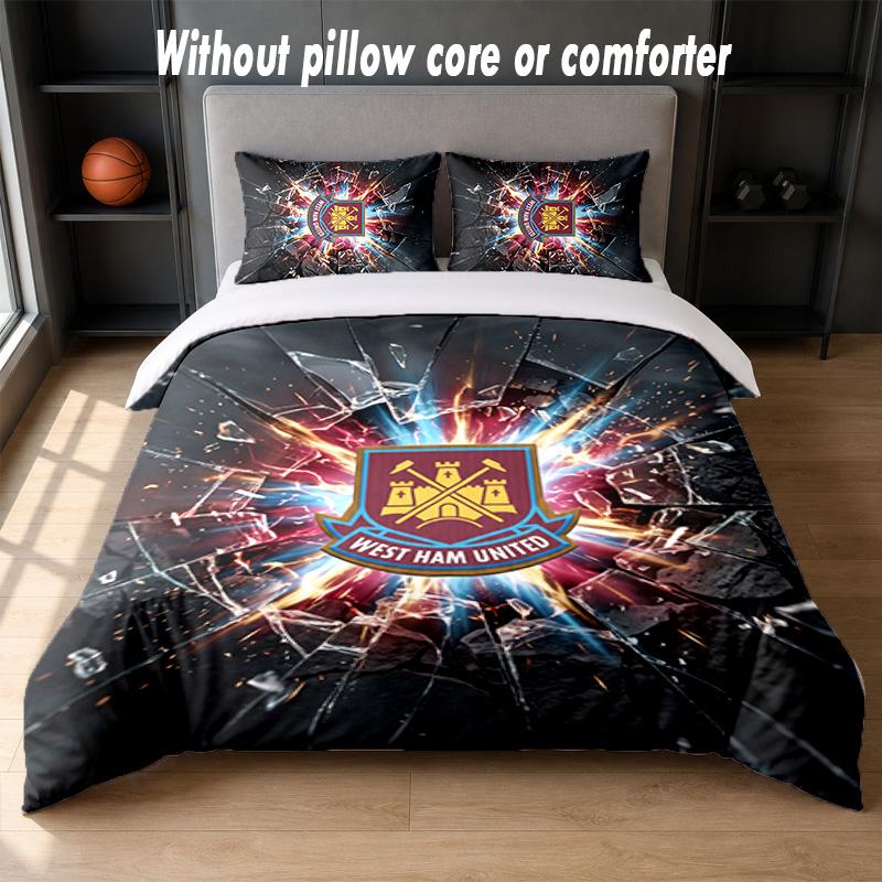 West Ham United Football Design Bed Bedding Set 1 Duvet Cover + 2 Pillowcases Soft Breathable Household Bed Linens